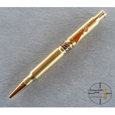 308 Bullet Pen Gold with Gun Clip and Fauna Centre Band